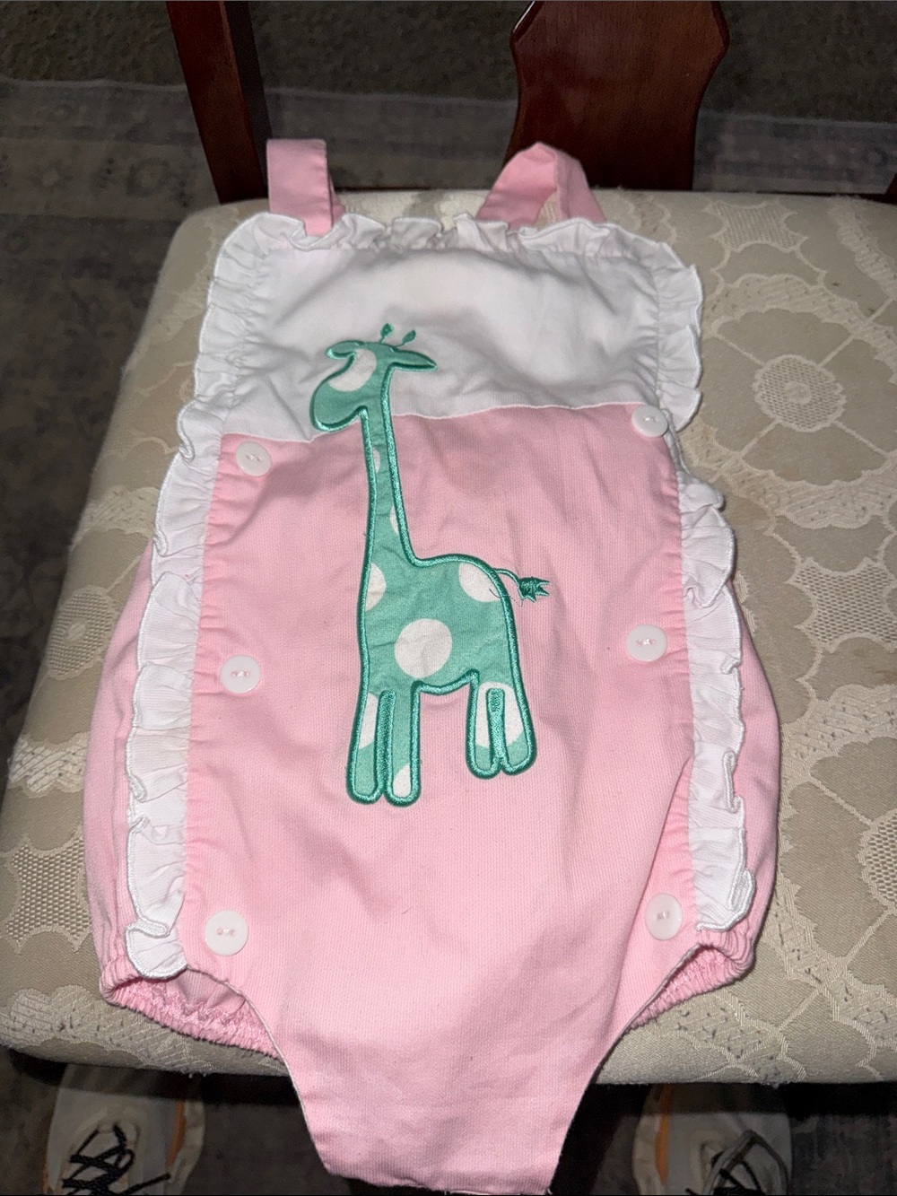 Pink Diaper Cover with Green Giraffe Applique